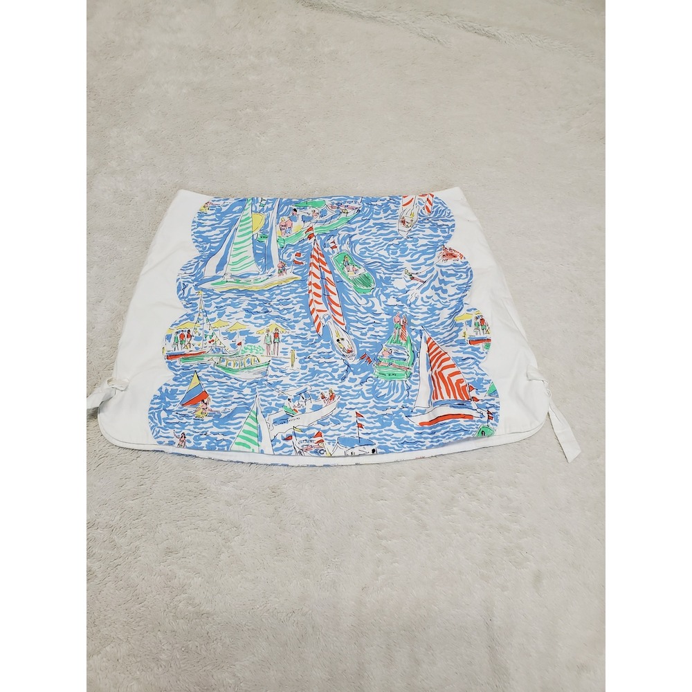 Lilly Pulitzer White Blue Naurical Beach Artsy Scalloped Mini Skort 6 Summer
